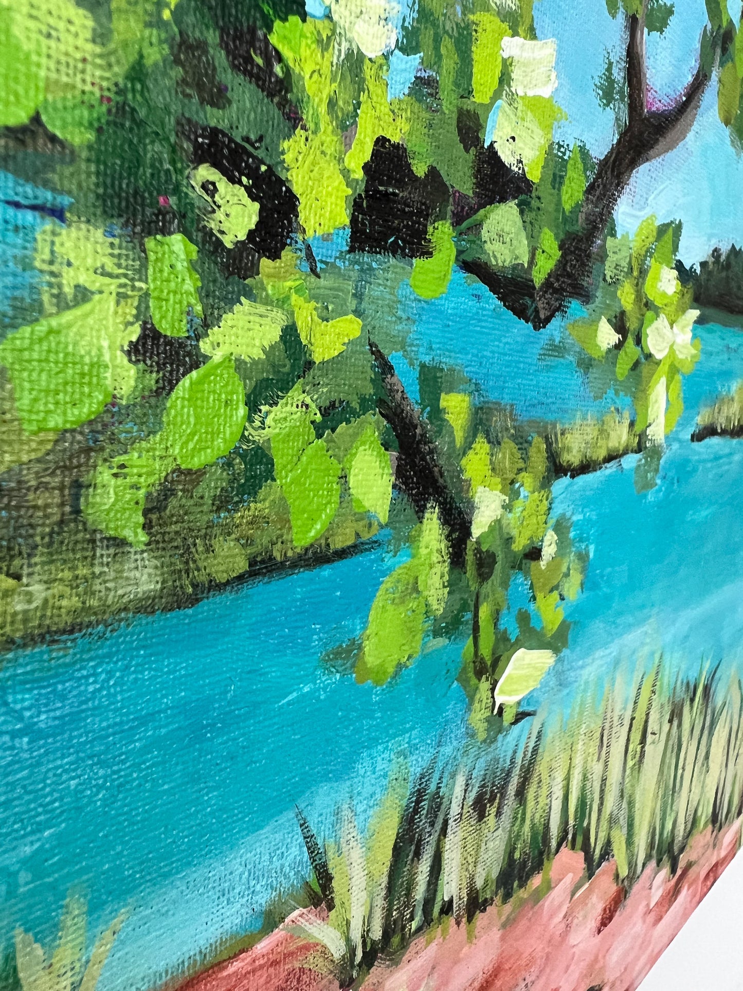 acrylic painting on canvas zoomed in on beach foliage