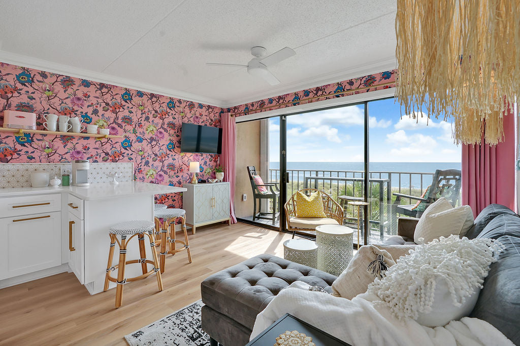 beach condo open living room overlooking ocean